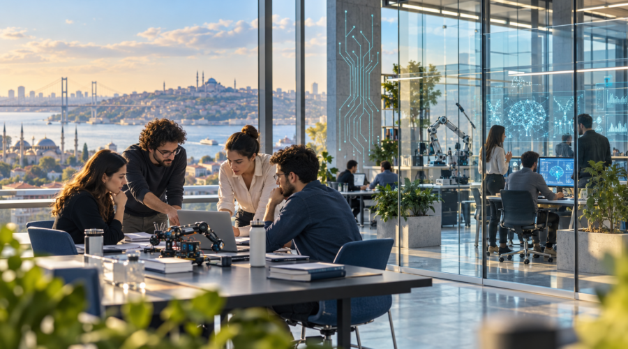 Haliç AI TEKMER kuruluş haberini anlatan üniversite ve yapay zekâ girişimcilik ortamı, temsili görsel